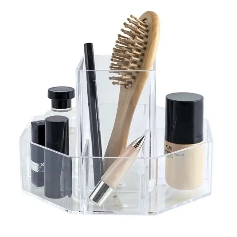 Circular Multi Compartment Plastic Rotating Organizer, Clear